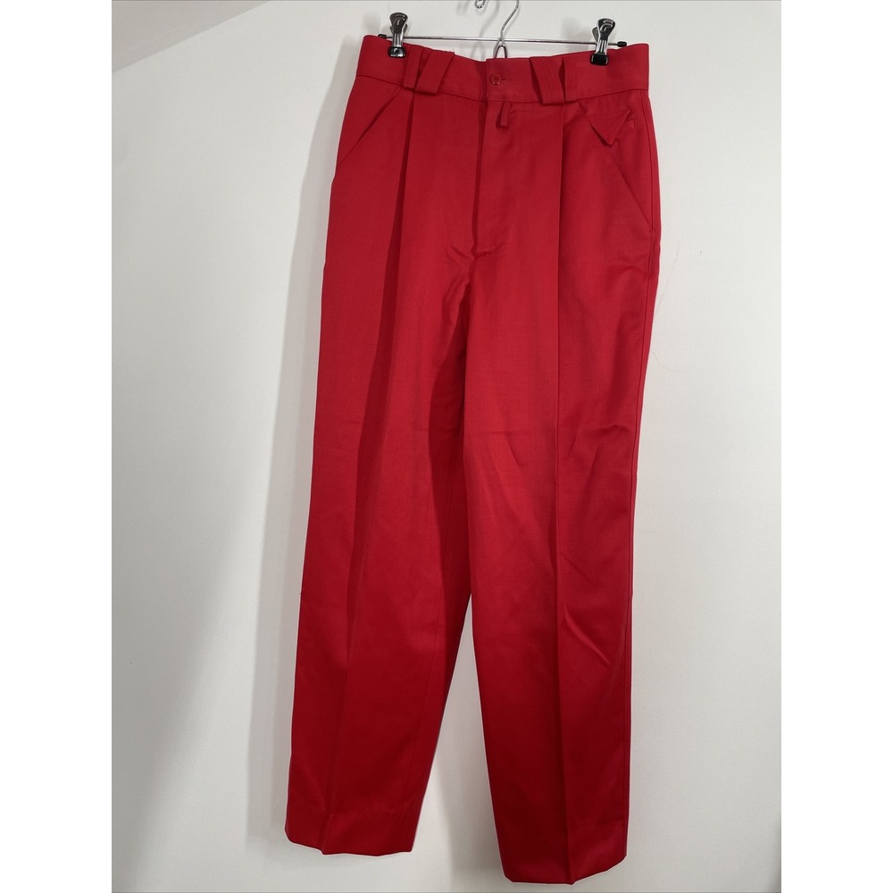 Vtg Gianni Versace 46 Red 100% Wool High Waist Pleat Dress Pants
